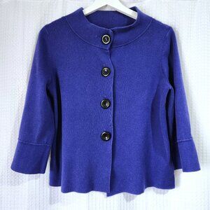 Anne Klein Sweater Cardigan Women's Size PS Purple 3/4 Bell Sleeve Button Up